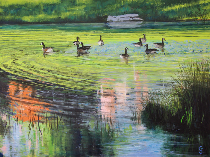 Jacobik Gray Tree Pollen on the Pond Oil 690