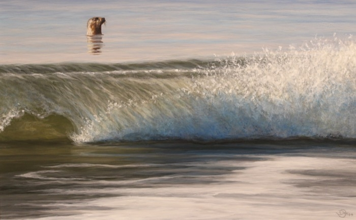 Del-Bouree Bach	, 	Grey Seal Just Beyond the Surfline	, 	acrylic	,	$4,200