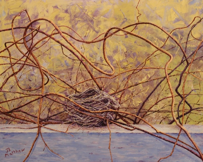 Jill Beecher Matthew	, 	Nest in the Kiwi Vines	, 	oil	,	$1,150