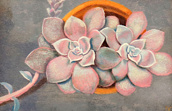 Diane Chandler, "Twin Succulents", oil, $150