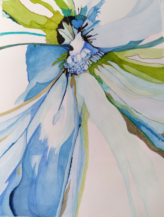 Barbara - Jean Fortuna, "Imagined Blue Flower", watercolor, $700