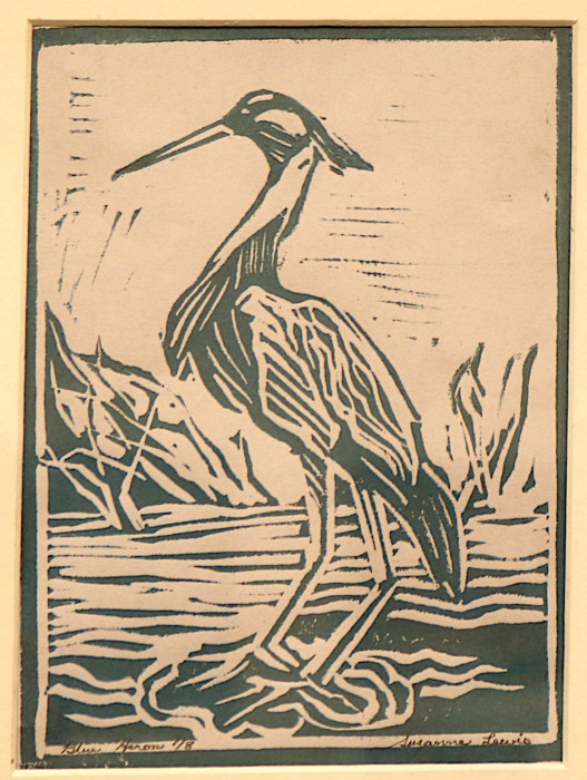 Suzanne Lewis, "Blue Heron", linocut print, $115