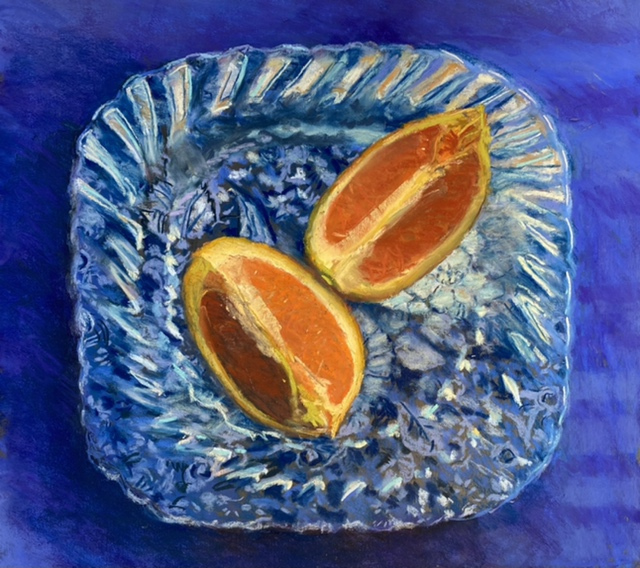 Patricia Shoemaker, "Orange on Blue", pastel, $775