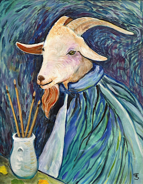 Susan T Simler, "Vincent Van Goat", acrylic, $210