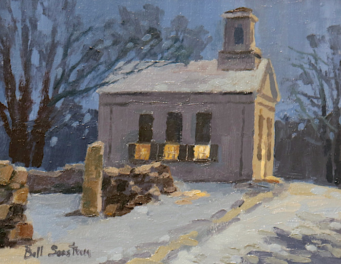 Bill Sonstrom, "Snowy Night Grassy Hill", oil, $500
