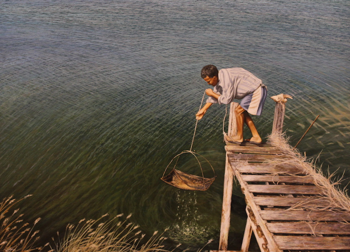 Del-Bourree Bach, "Inarajan Shrimper", acrylic, $12,000