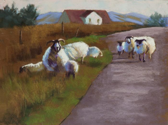 Jane Penfield, "Traffic Jam on the A849", pastel, $750