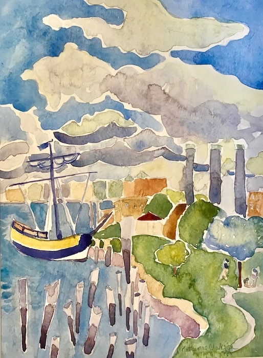 Clarkson_Katherine_USS-Providence-Resting-in-Providence-RI-Harbor_watercolor_12x9_600