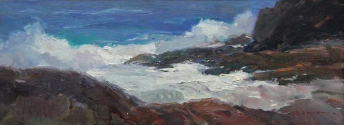 Daskam_Rick_Backside-Surf-and-Rocks2_oil_6x16_1200