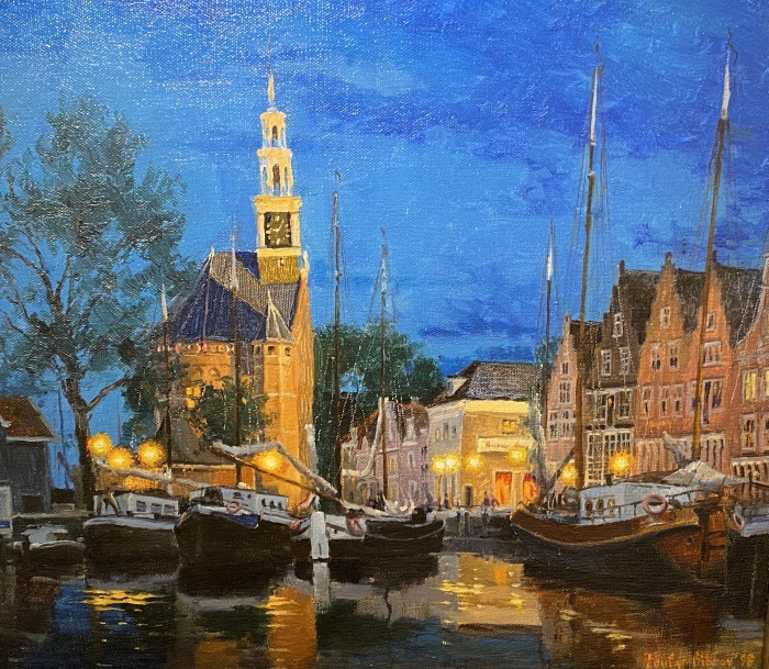 28.-BikbovZufar_Ships-at-Night.Hoorn-Holland_oil_18x21_NFS