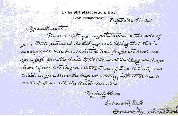 A fundraising letter from the Lyme Art Association's very first capital campaign.