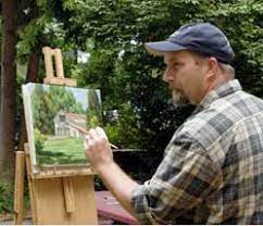 Harley Bartlett at easel outdoors