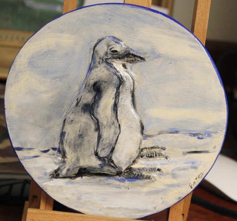 Serena Bates, Penguin, relief, 6 inch diameter