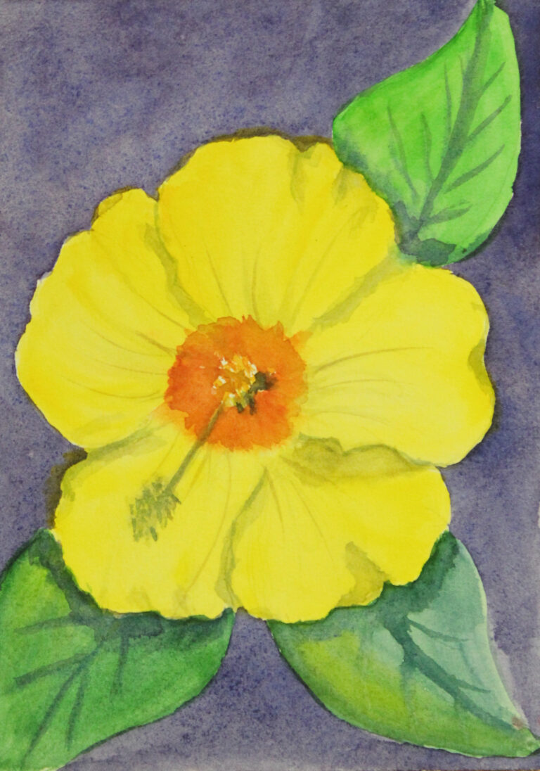 Joan Carew, Yellow Hibiscus, watercolor, 7x5