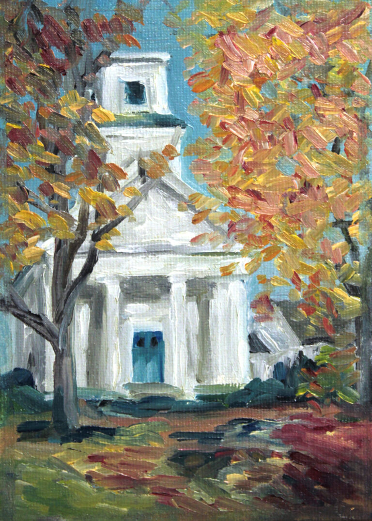 Michael Centrella, "Lyme Congregational Church," oil, 5x7