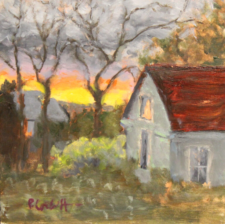 Patricia Corbett, "Studio Sunset", oil, 6x6