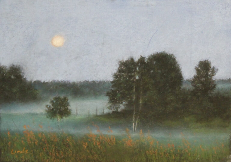 Steve Linde, "Misty Moonlight", pastel, 5x7