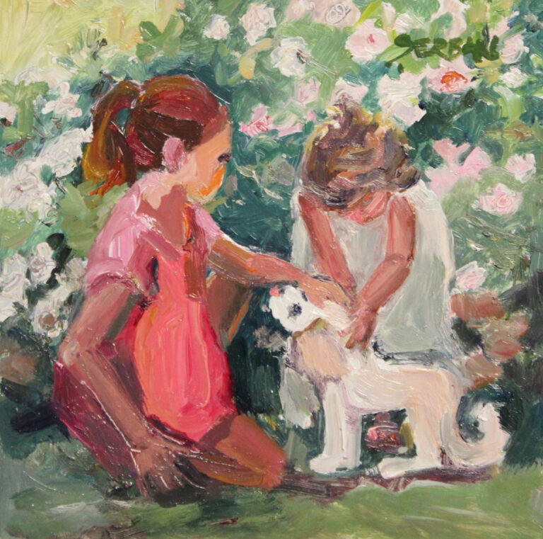 Blanche Serban, "New Puppy", oil, 6x6