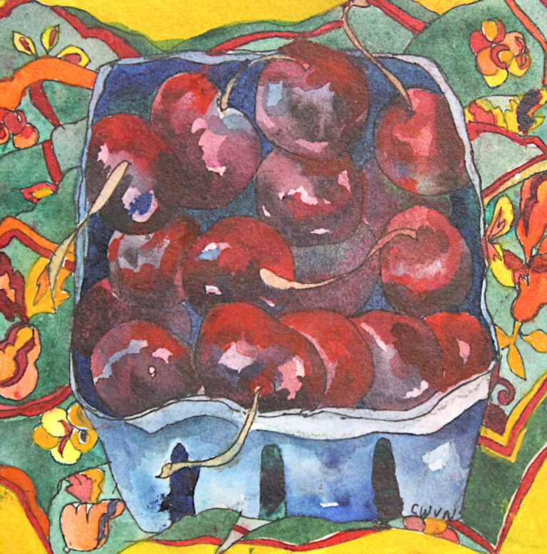 Claudia Van Nes, Cherries, watercolor, 6x6