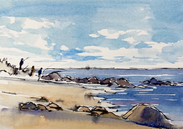 Lisa Miceli, "South Beach", Ink and watercolor sketch