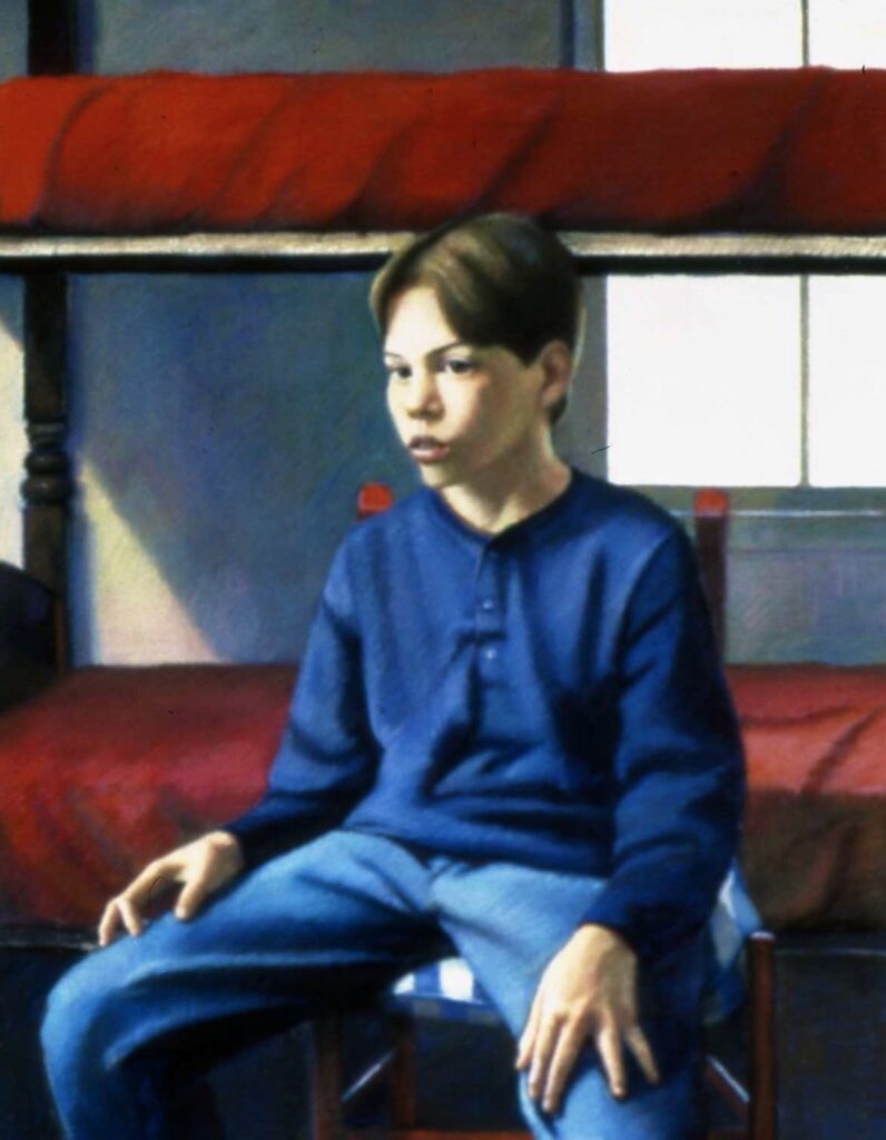 Nancy Gladwell, "Boy in Red and Blue", pastel