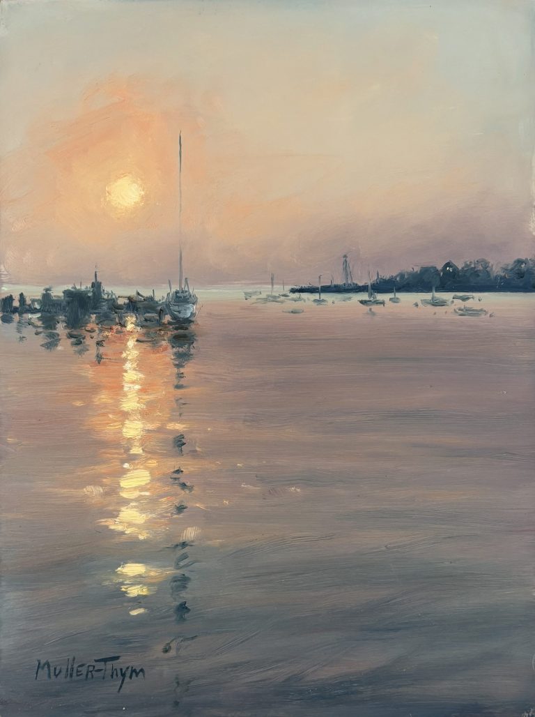 Kim Muller-Thym, "Marblehead Dawn", Oil on panel, 9x12, $950