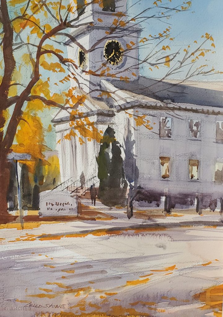 Caleb Stone, Old Lyme Church in Autumn, Watercolor, 15x11, $1600