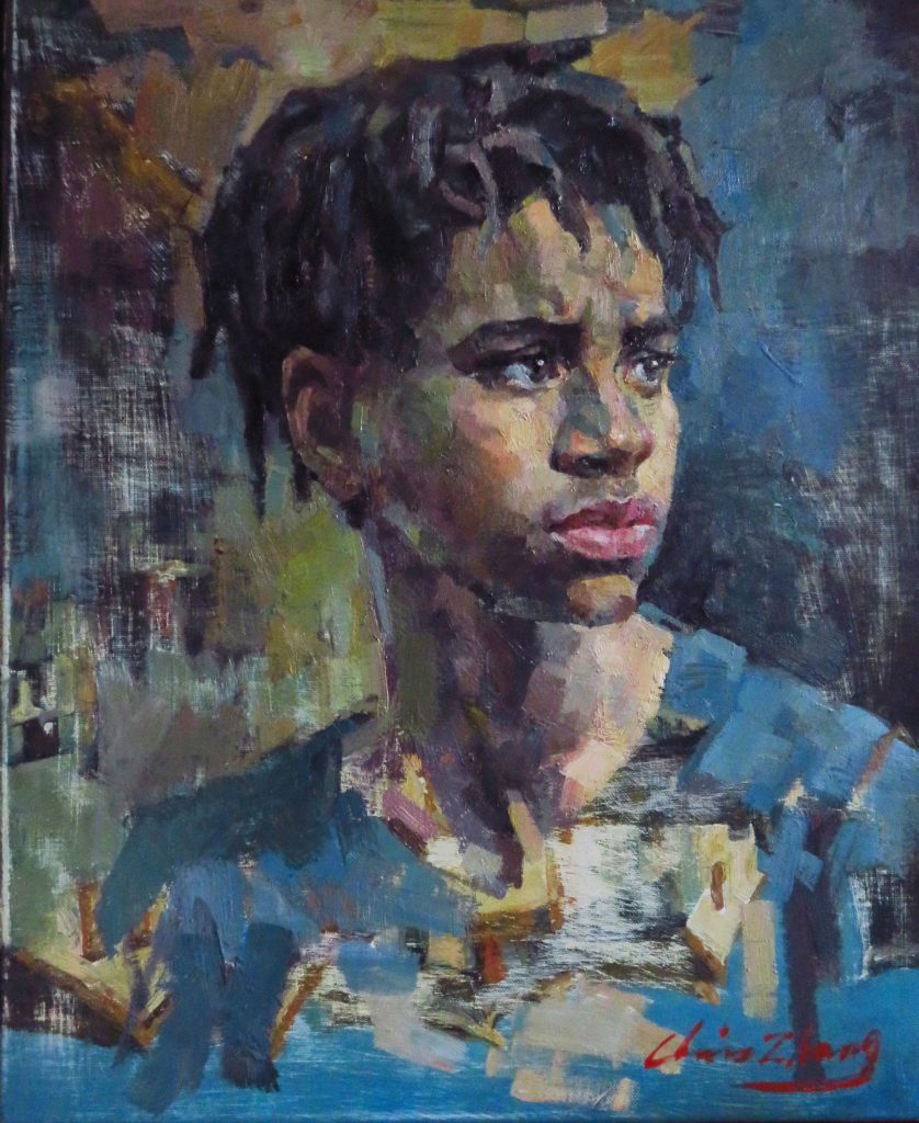 ZHANG CHRISTOPHER-YOUNG SOCCER PLAYER-OIL-20X16