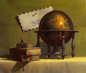 todd casey globe with books oil