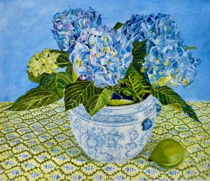 Jeanne Carol Potter, Blue Hydrageas, watercolor