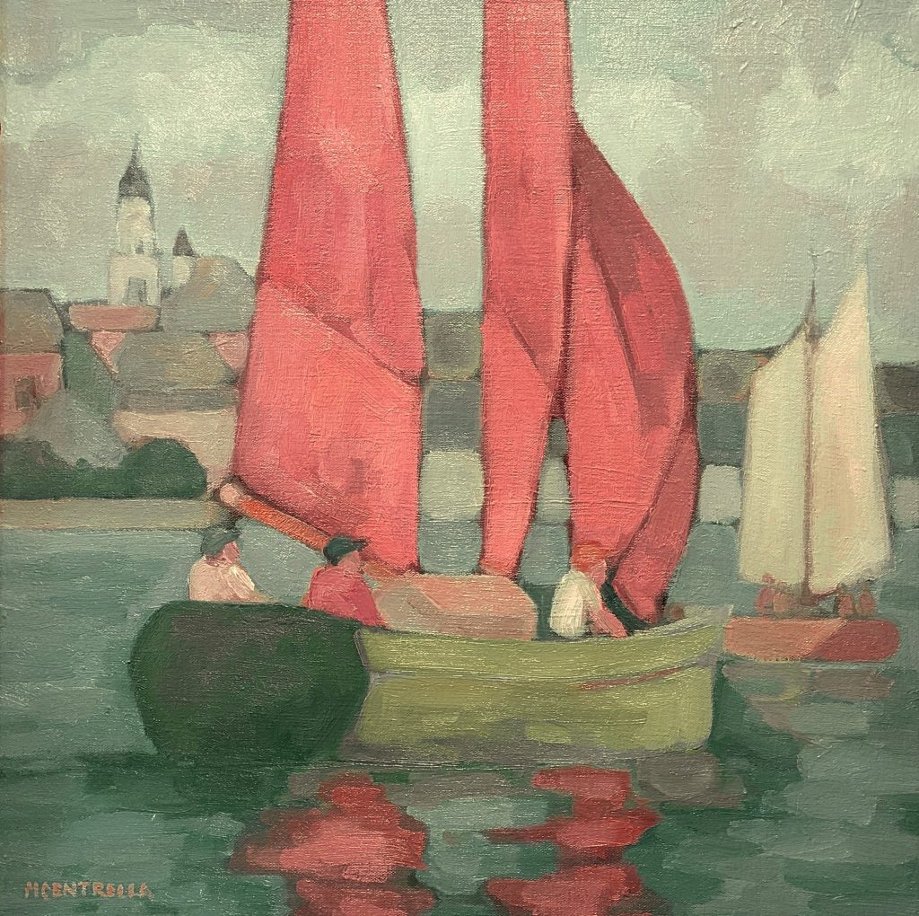 Michael Centrella, Gloucester Harbor View, oil paints, 18x18 inches, $585