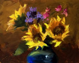 Kelli Folsom, Sunflowers Held in Sunlight, oil, 8x10 inches, $795