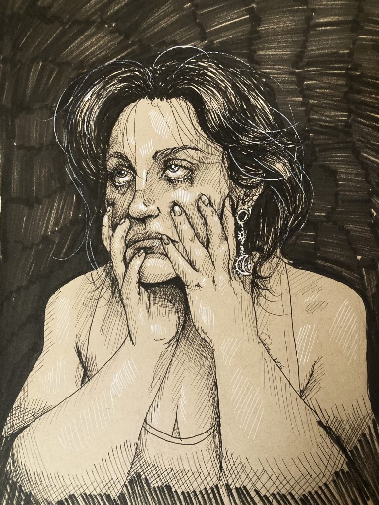Franceska Nebel, Doom Scrolling, Pen, Marker, Gel Pen, 12x9 inches, $275