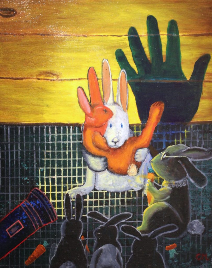 C. Michael McLaughlin, Bunnies Shadow Game, Oil, $1000