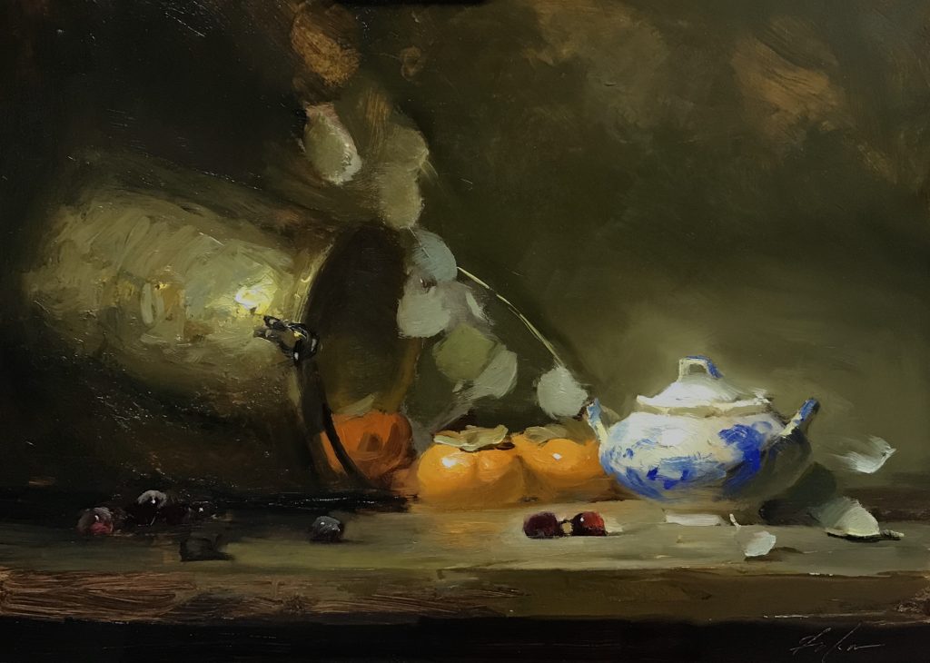 Kelli Folsom, Persimmons and a Sugar Jar, oil