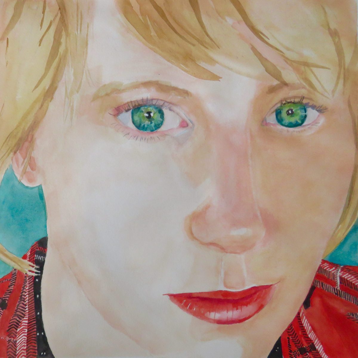 Jeanne Carol Potter, Une Femme en Rouge, Watercolor on Archival Paper, 16.5 x 16.5, $1800